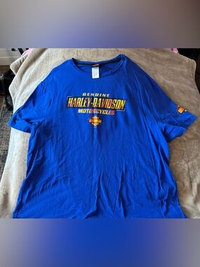Harley-Davidson Royal Blue Graphic Logo Tee with Yellow-Orange Accents